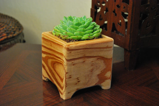Handmade cubic cedar planter boxes – rustic wooden indoor/outdoor plant containers with finger joints, drainage holes, and eco-friendly natural finish. Perfect for herbs, succulents, or decorative storage.