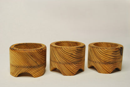 Three circular lilplanters on a white background